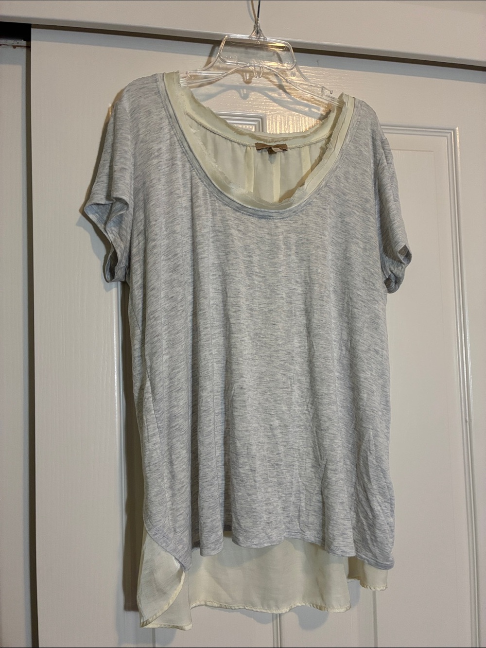 Anthropology Bordeaux Light Gray Layered Scoop Neck Tunic with Cream Underlayer